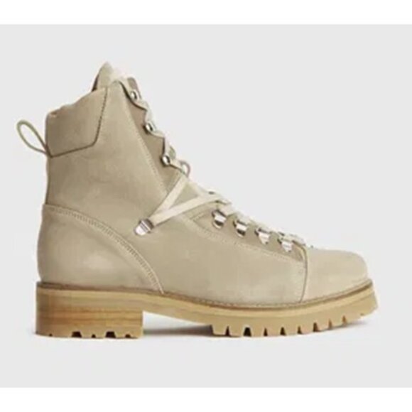 NWT AllSaints Franka Shearling Suede Military Hiking Boots Stone - Main Image